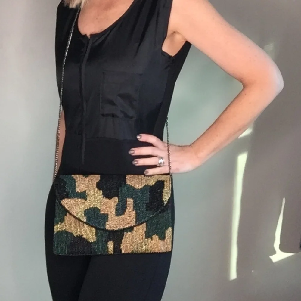 Camouflage Pattern Beaded Clutch